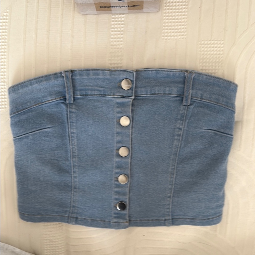 Blue Denim Button-Up Corset Top